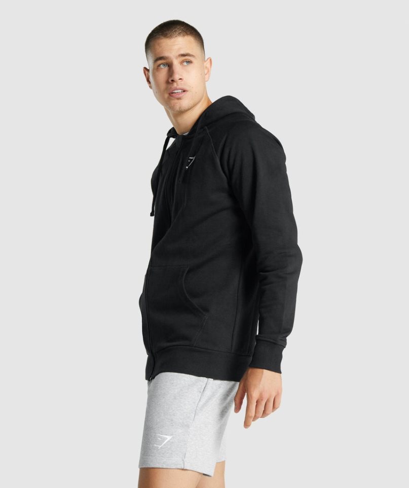 Men's Gymshark Crest Zip Up Hoodie Black | NZ 1KRNAJ